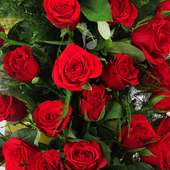 A Basket of 30 Red Roses with a Lovely Ribbon Wrapped with Zoomed View