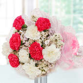 10 Pink and White Carnations in Horizontal View