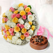 Dreamy Emotions - A combo of 50 mixed roses and a half kg chocolate cake