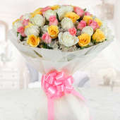 Front view of 50 mixed roses in Dreamy Emotions