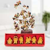 Combo of real crystal in tree shape design and 6 laughing Buddhas