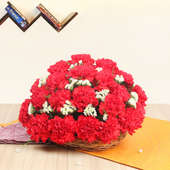 30 Red Carnations in Round Basket