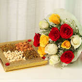 Nuts and Roses Combo of 12 mix-coloured Roses and a half Kg crunchy dry fruits