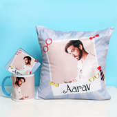 Personalised Cushion with Mug and Coaster - Valentine Gifts