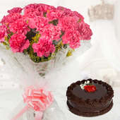 Combo of 10 Lovely Pink Carnation with Half Kg Chocolate Cake