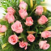 An Arrangement of 25 beautiful Pink Roses with Top View