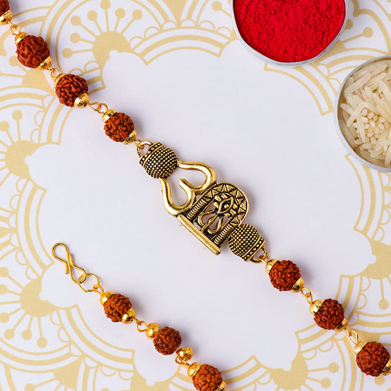 Zoom View of Om Trishul Rudraksha Bracelet Rakhi
