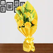 2 Yellow Lilies and 6 Yellow Gerberas with Front View