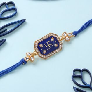 Serene Blue Swastik N Stone Rakhi