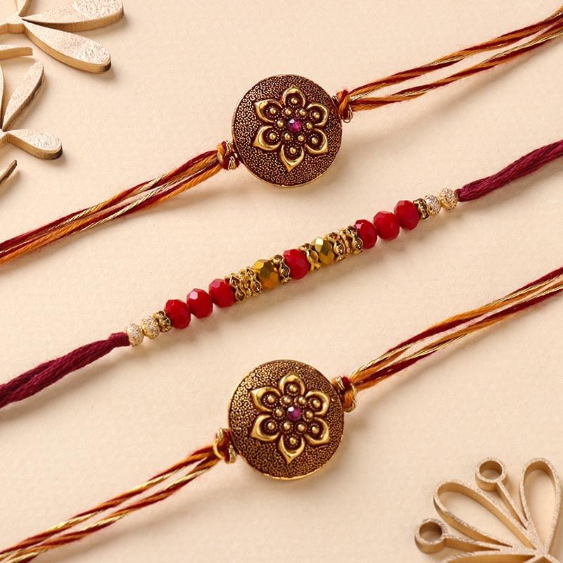 Set of 3 Crystal Floral Rakhi