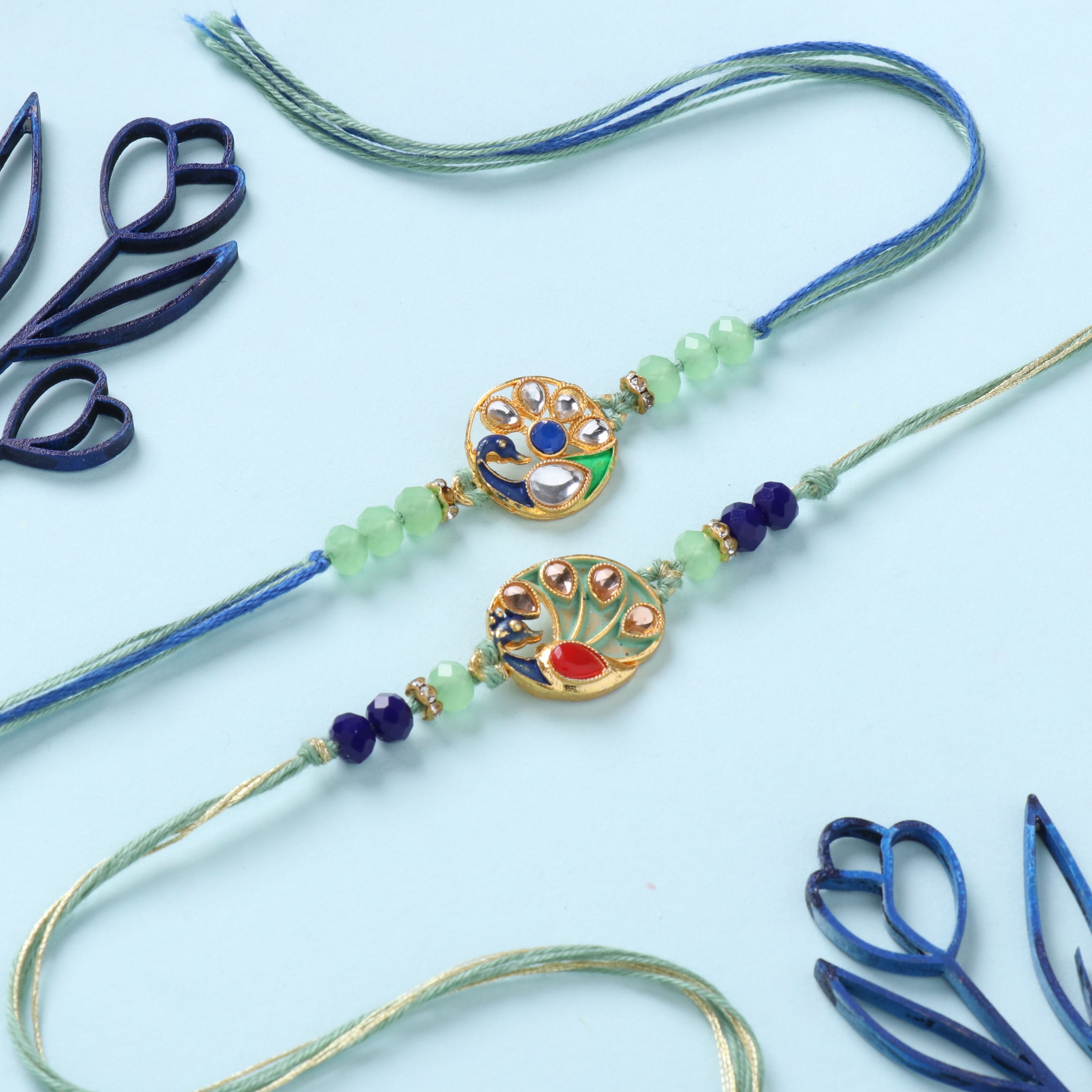 Set of 2 Vibrant Peacock Rakhi