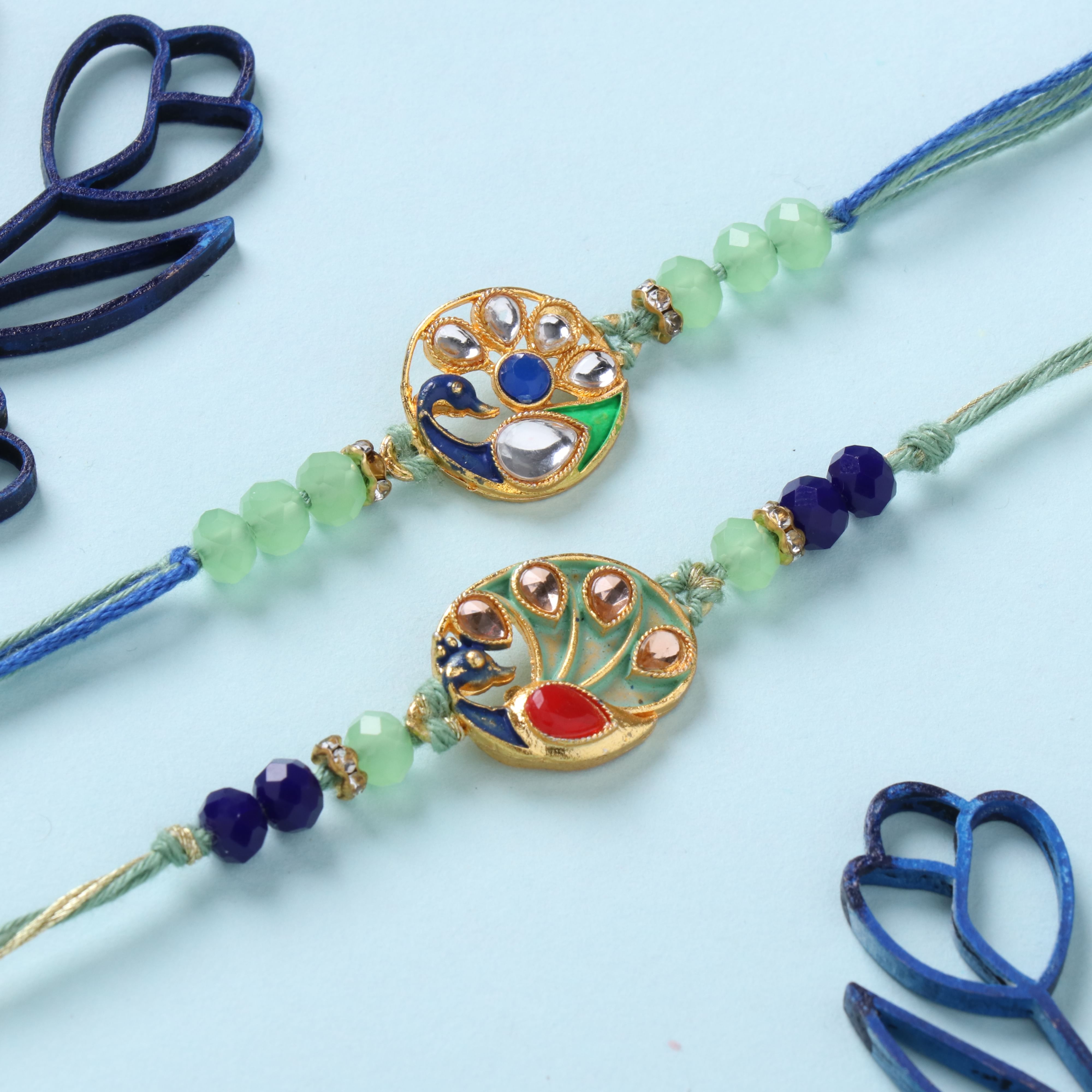 Set of 2 Vibrant Peacock Rakhi