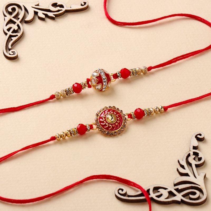 Red N Gold Stone Rakhi Set of 2