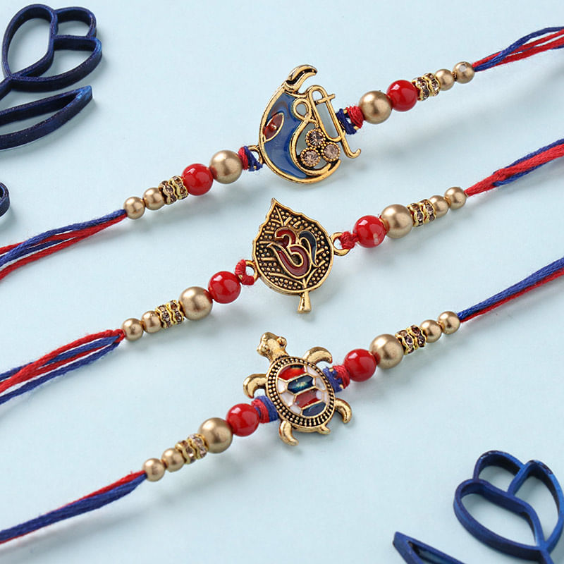 Send Set of 3 Good Omen Designer Rakhis to USA