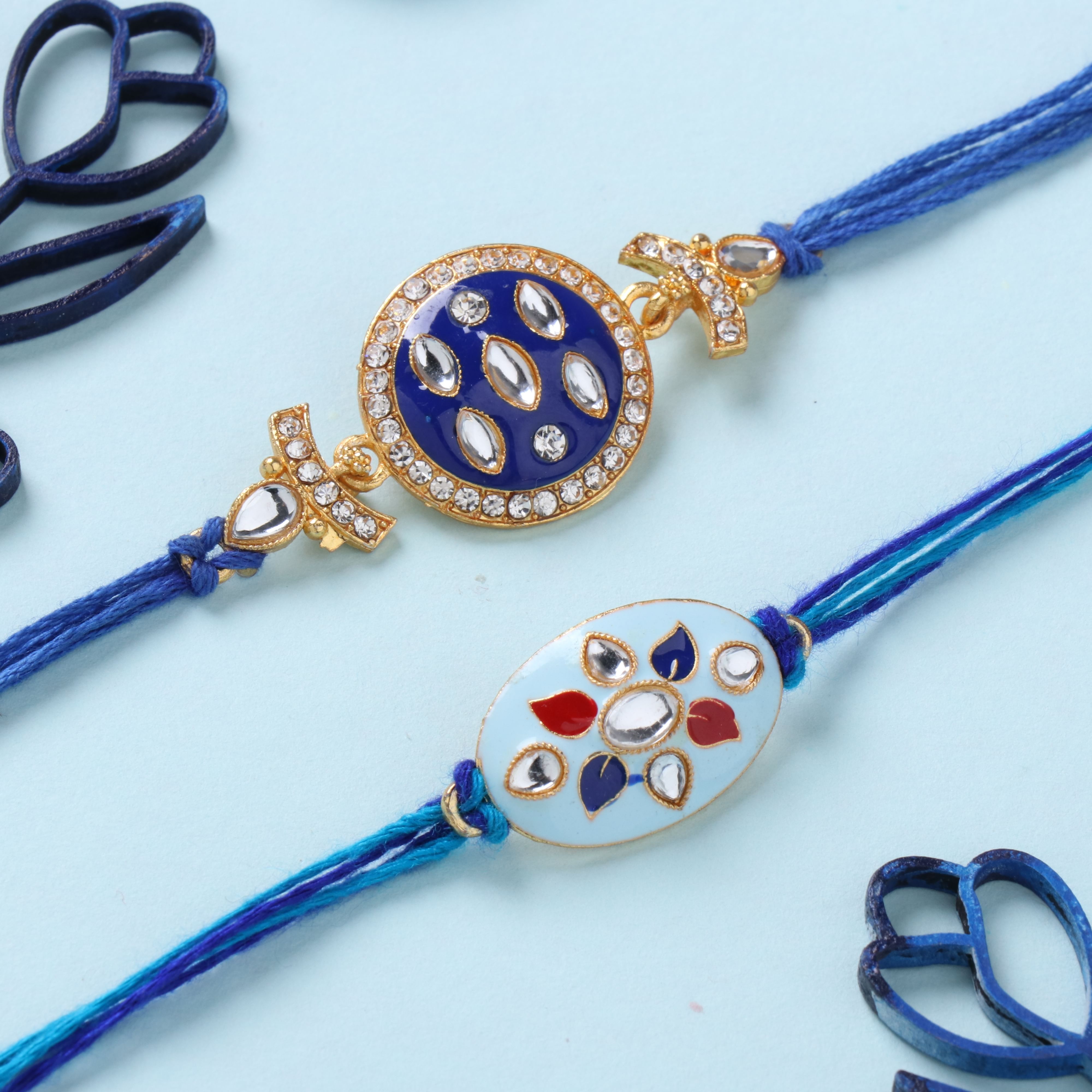 Royal Blue Kundan Rakhi Set of Two