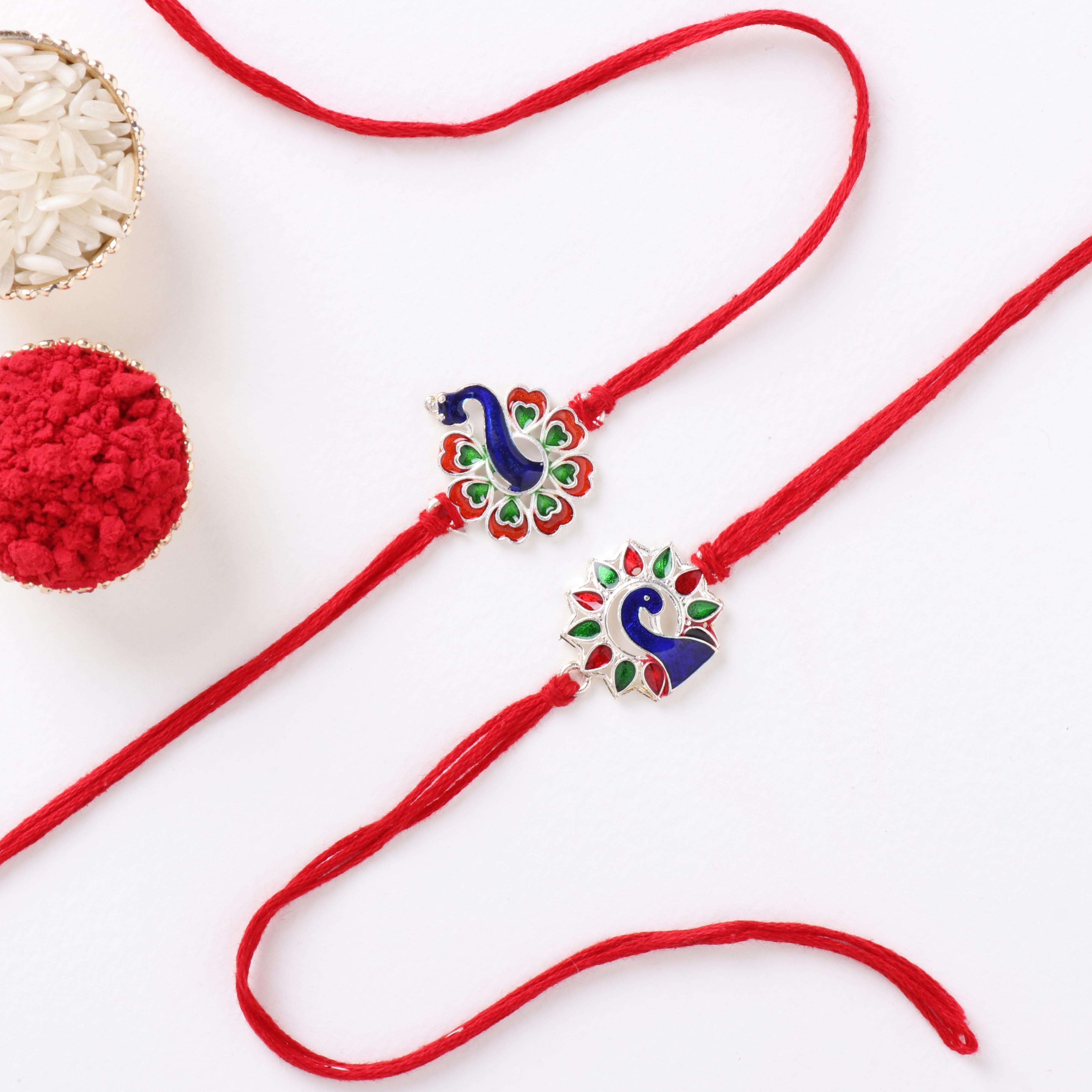 Set of 2 Traditional Handpainted Peacock Rakhi