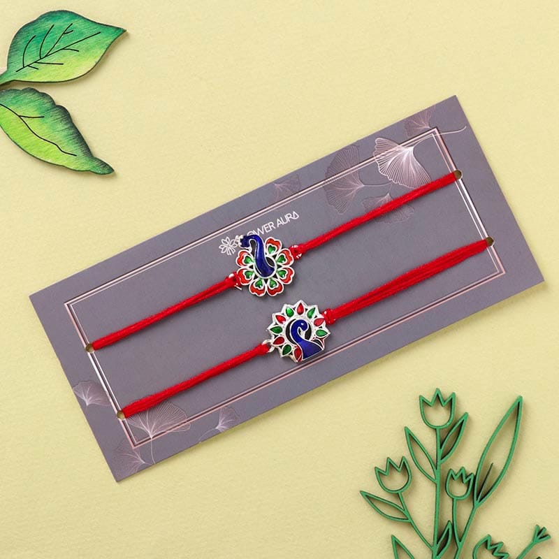 Set of 2 Traditional Handpainted Peacock Rakhi