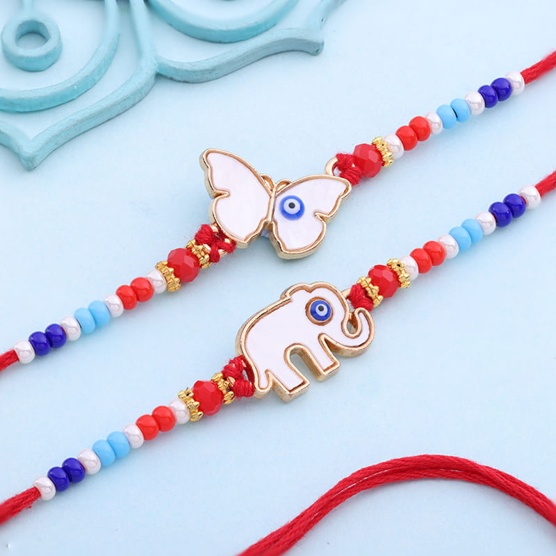 Butterfly N Elephant Evil Eye Rakhi Duo