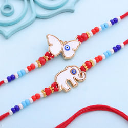 Butterfly N Elephant Evil Eye Rakhi Duo
