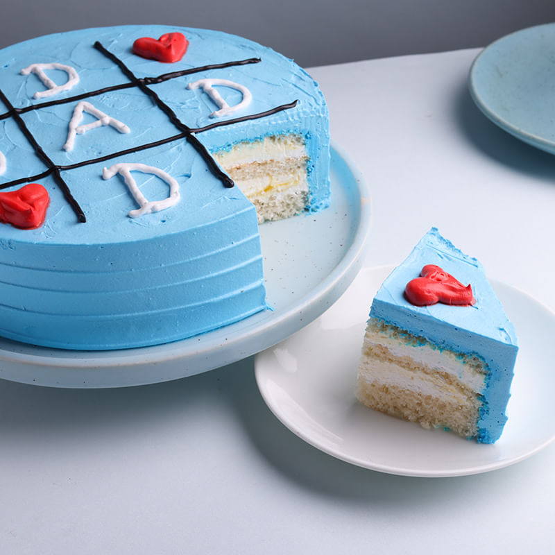 Blue Theme Pineapple Cake for Dad - Sliced View