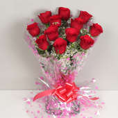 A bunch of 12 red roses flowers online delivery