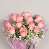 12 Pink Roses Bouquet - Buy Valentines Flower Bouquet