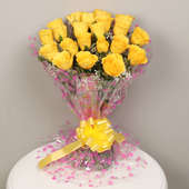 20 Yellow Roses Bunch with Front View