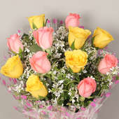 6 Yellow Roses and 6 Pink Roses with Beautiful Packaging