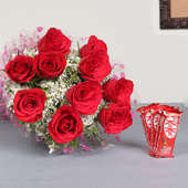 Combo of Red Roses Bunch and Kit Kat Chocolate