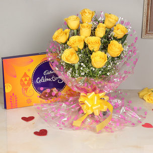 Combo of 12 Yellow Roses and Cadbury Chocolate