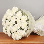20 White Carnations Bunch with Front View