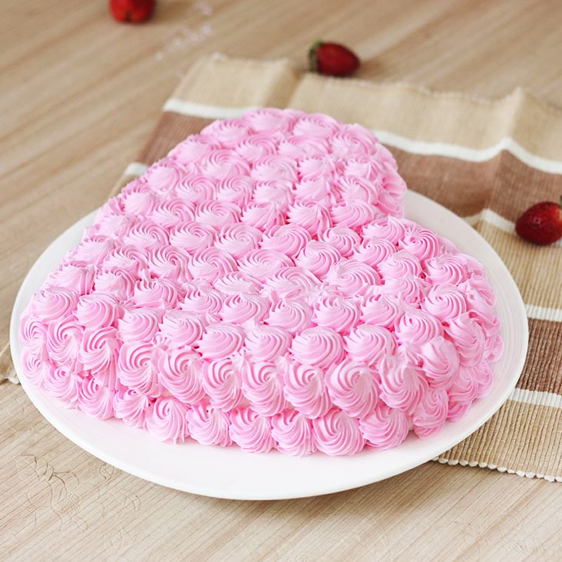 Heart-shape Strawberry Anniversary Cake Eggless - Top View