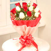 Stunning Beauty - 12 red and white roses bunch