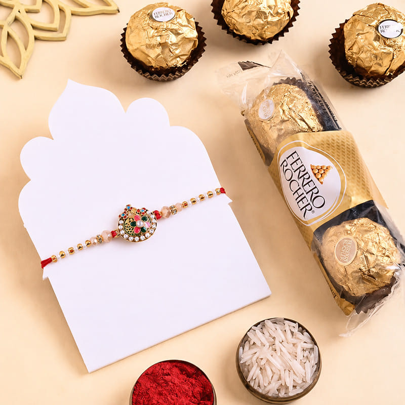 Order Vibrant Floral Rakhi With Ferrero Rocher Online to Usa