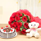 Lady Charmers - Combo of Red Roses with Cake and Teddy