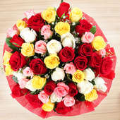 Bunch of 50 mixed roses with Top View