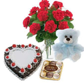 Black Forest Cake with Teddy N Carnations