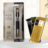 A combination of one parker pen with 3 temptaion chocolate
