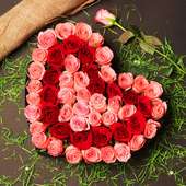 Heart Shape Arrangement of Pink and Red Roses