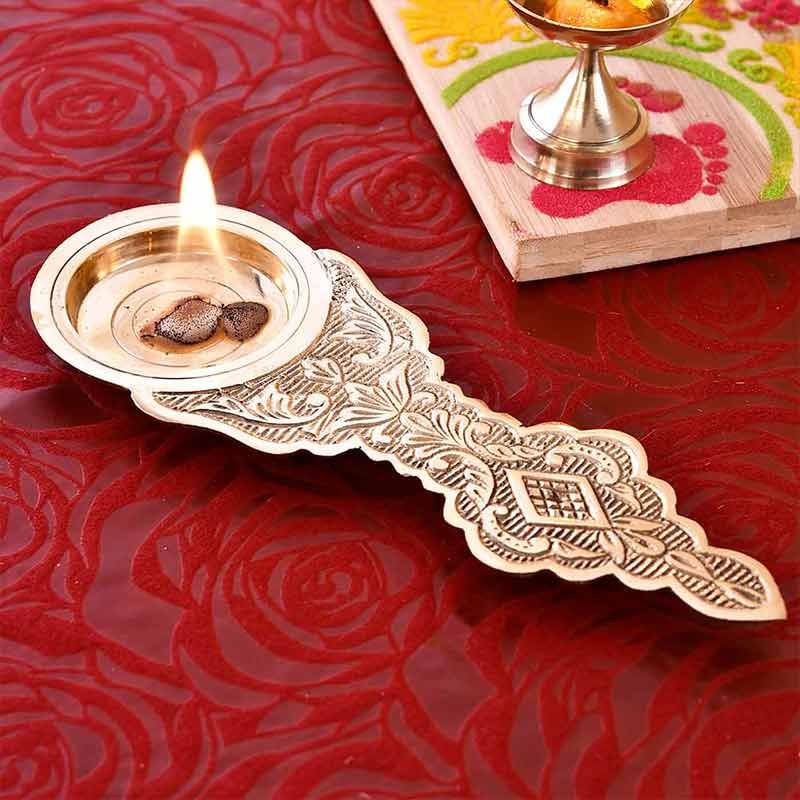 Aarti Brass Diya With Long Handle