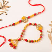 Vibrant  Yellow Lumba Set Rakhi For Bhaiya Bhabhi 