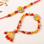 Vibrant  Yellow Lumba Set Rakhi For Bhaiya Bhabhi 