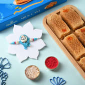 Adorable Doraemon Kids Rakhi With Milk Cake