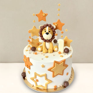 Adorable Lion King Themed Fondant Cake for 1st Birthday