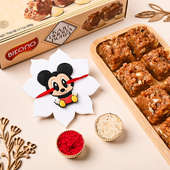 Adorable Mickey Mouse Rakhi With Kaju Dhoda Burfi