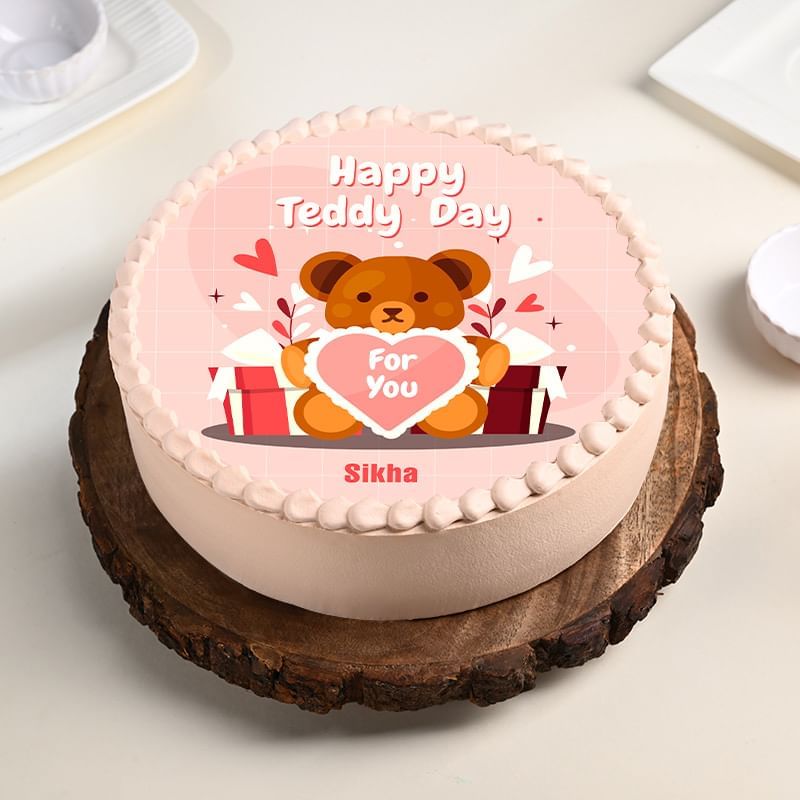 Adorable Teddy Day Strawberry Photo Cake