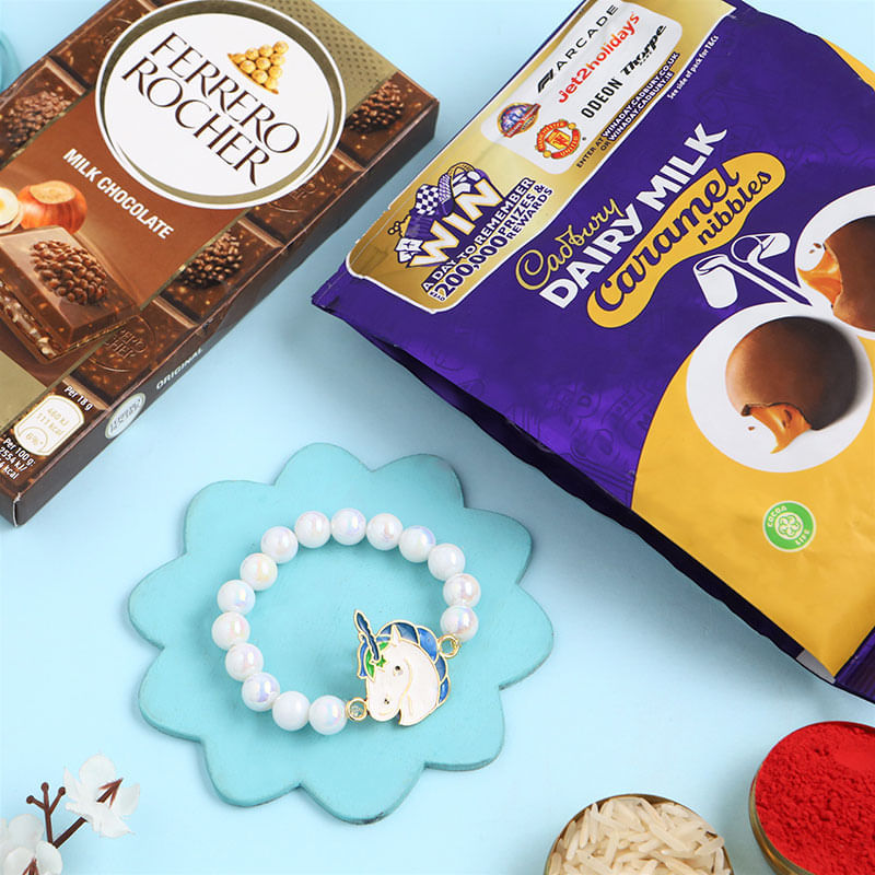 Adorable Unicorn Rakhi With Chocolates