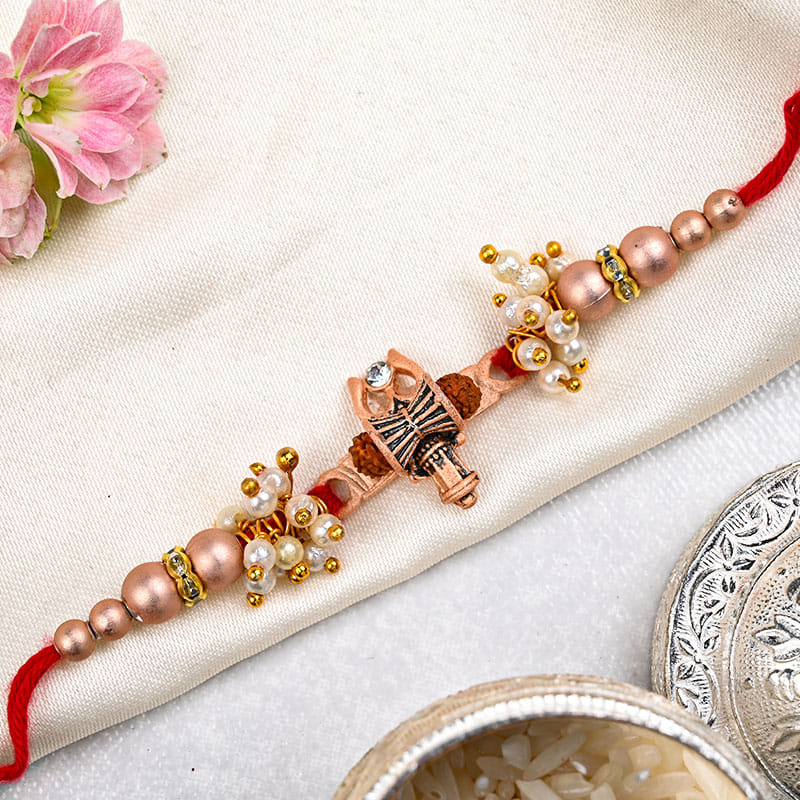 Aesthetic Damru Rakhi - Divine rakhi, Pearl Rakhi, Rudraksh Rakhi