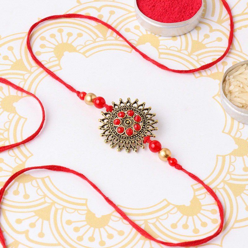 Antique Red Beads Rakhi Online