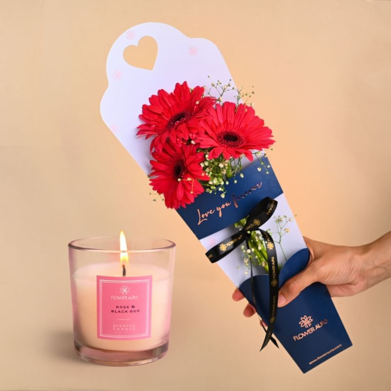Affectionate Pink Gerberas In Sleeve N Candle